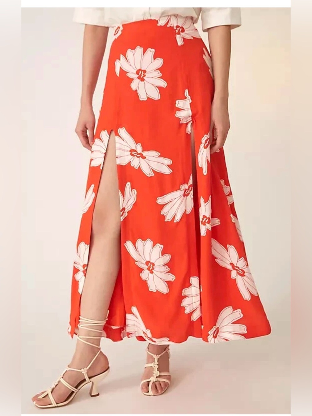 Maeve by Anthropologie Red Floral Midi Skirt with Slits
